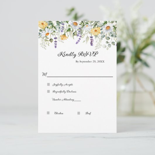 Wildbloemen Eucalyptus groen Elegante bruiloft RSVP Kaartje (Staand voorkant)