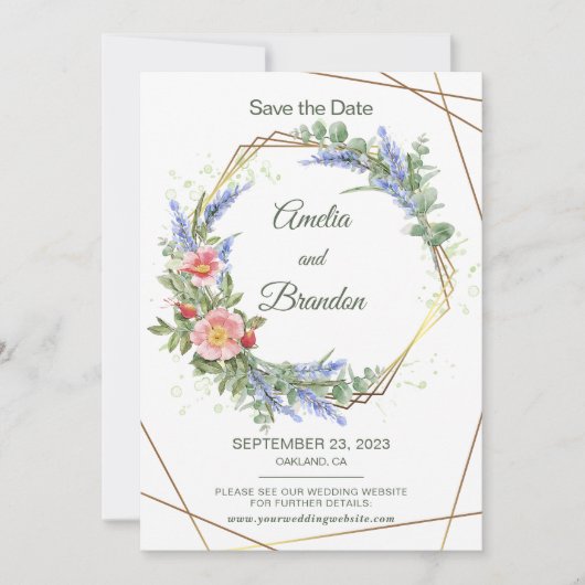 Wildbloemen Faux Gold Foil Lijst Rustic Wedding Save The Date (Voorkant)