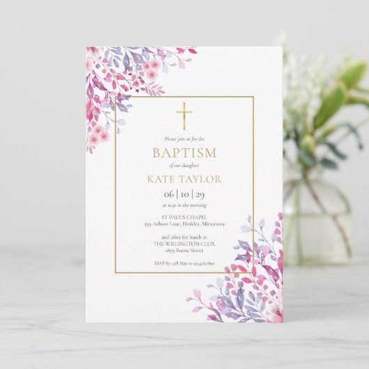 Wildbloemen Floral Baptism Christening Kaart (Staand voorkant)