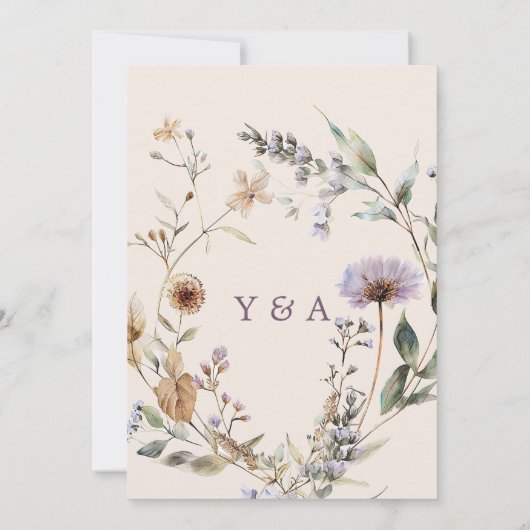 Wildbloemen Floral Moderne bruiloft Kaart (Achterkant)