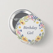 Wildbloemen  Floral Verjaardag Meisje Button (Voorkant /achterkant)