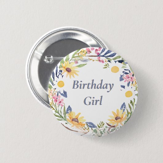 Wildbloemen  Floral Verjaardag Meisje Button (Voorkant /achterkant)