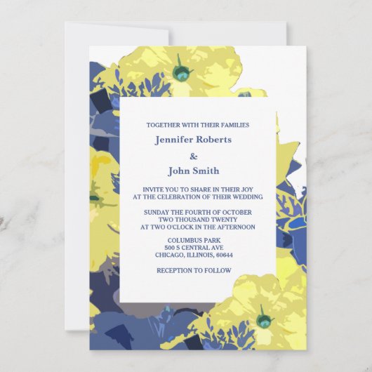 Wildbloemen Geel Blauw Artsy Bruiloft 2024 Kaart (Voorkant)