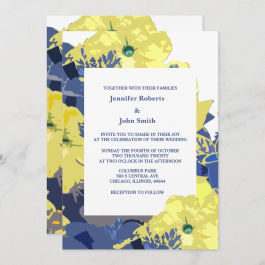 Wildbloemen Geel Blauw Artsy Bruiloft 2024 Kaart (Voorkant / Achterkant)