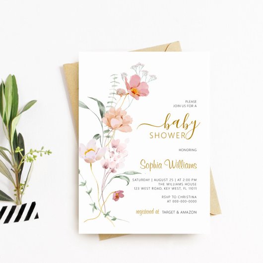 Wildbloemen Gentle Baby shower Invitation Kaart