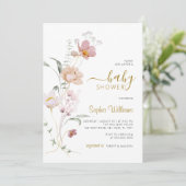 Wildbloemen Gentle Baby shower Invitation Kaart (Staand voorkant)