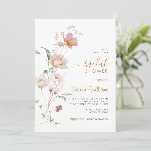 Wildbloemen Gentle Bridal Shower Kaart (Staand voorkant)