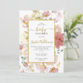Wildbloemen Gentle Floral Baby shower Invitation Kaart (Staand voorkant)