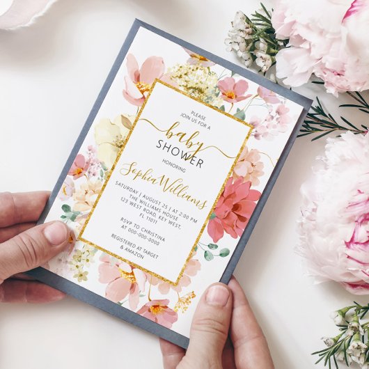 Wildbloemen Gentle Floral Baby shower Invitation Kaart