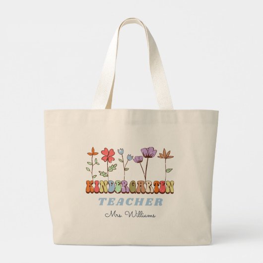 Wildbloemen gepersonaliseerde kleuterschool leraar grote tote bag (Achterkant)