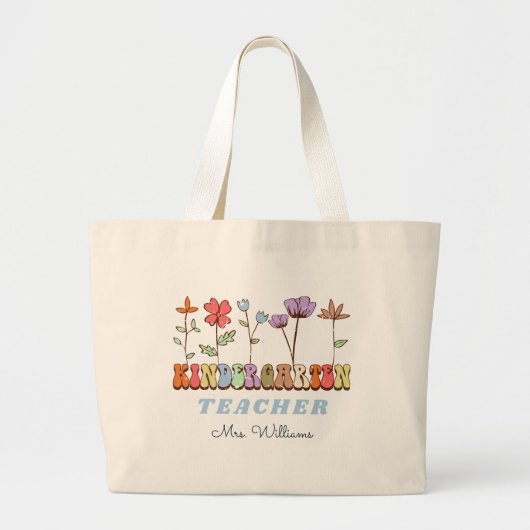 Wildbloemen gepersonaliseerde kleuterschool leraar grote tote bag (Voorkant)