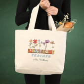 Wildbloemen gepersonaliseerde kleuterschool leraar grote tote bag