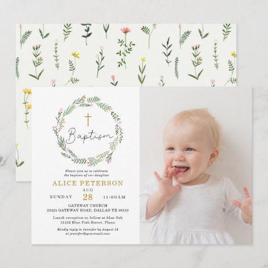 Wildbloemen Girl Baptism Celebration Foto Kaart (Voorkant / Achterkant)