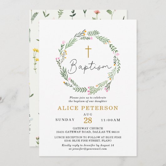 Wildbloemen Girl Baptism Celebration Kaart (Voorkant / Achterkant)