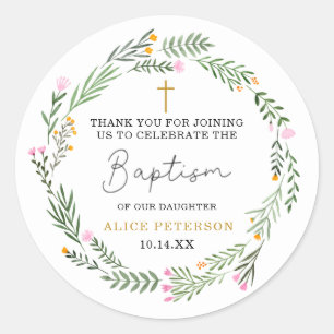 Wildbloemen Girl Baptism Hartelijk dank Ronde Sticker