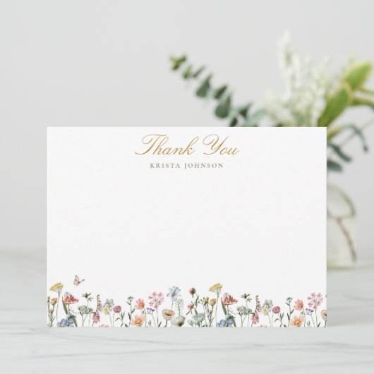 Wildbloemen Gold Script Aangepast Bedankkaart (Staand voorkant)
