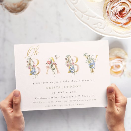  Wildbloemen Goud en Blush Baby shower Inv Kaart