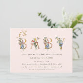  Wildbloemen Goud en Blush Baby shower Inv Kaart (Staand voorkant)