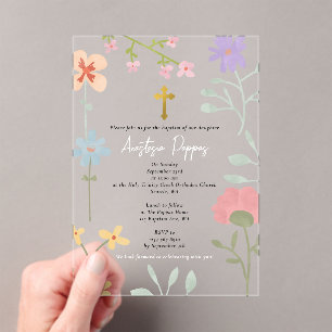 Wildbloemen Grieks-orthodox doopsel Acryl Uitnodigingen