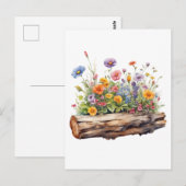 Wildbloemen groeien op de Wooden Log Natuur Briefkaart (Voorkant / Achterkant)