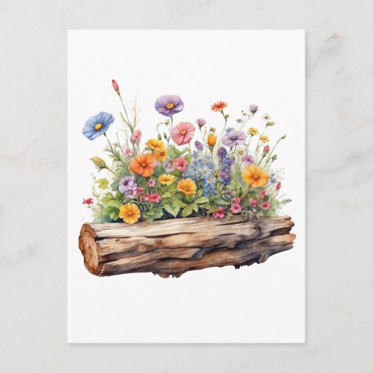 Wildbloemen groeien op de Wooden Log Natuur Briefkaart (Voorkant)