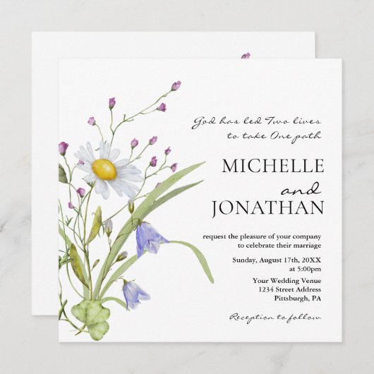 Wildbloemen groen bloemen Christelijke bruiloft Kaart (Voorkant / Achterkant)