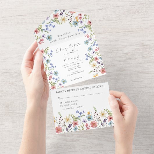 Wildbloemen groen tuin RSVP bruiloft All In One Uitnodiging (Afscheurbaar)