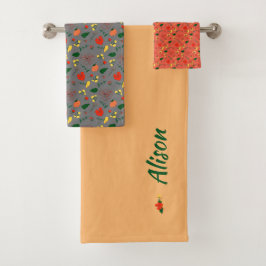 Wildbloemen groen wit rood badhanddoek set bad handdoek