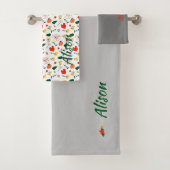 Wildbloemen groen wit rood naam bad handdoek (Insitu)