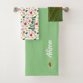 Wildbloemen groen wit rood naam bad handdoek (Insitu)