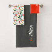 Wildbloemen groen wit rood naam bad handdoek (Insitu)