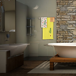 Wildbloemen groen wit rood naam bad handdoek