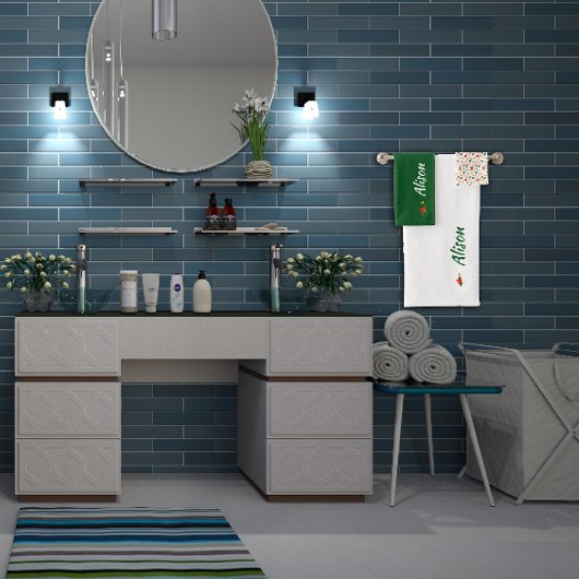 Wildbloemen groen wit rood naam bad handdoek