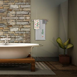 Wildbloemen groen wit rood naam bad handdoek