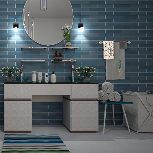 Wildbloemen groen wit rood naam bad handdoek