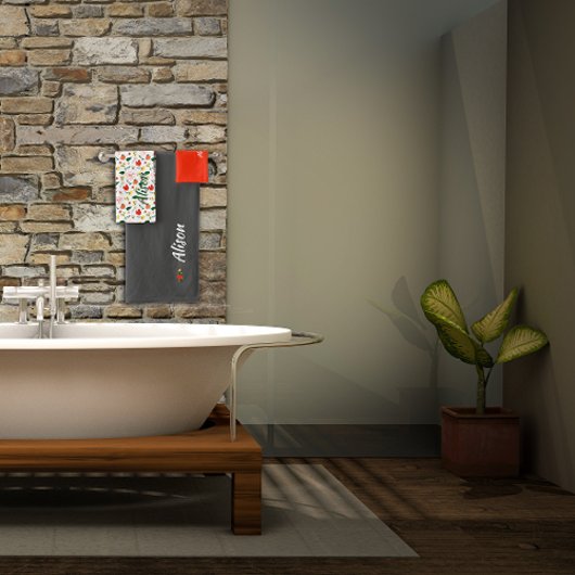 Wildbloemen groen wit rood naam bad handdoek