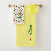 Wildbloemen groen wit rood naam bad handdoek (Insitu)