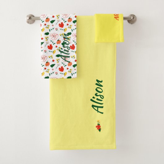 Wildbloemen groen wit rood naam bad handdoek (Insitu)