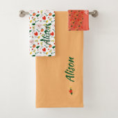 Wildbloemen groen wit rood naam badhanddoek set bad handdoek (Insitu)