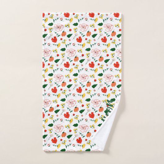 Wildbloemen groen wit rood naam badhanddoek set bad handdoek (Handdoek)