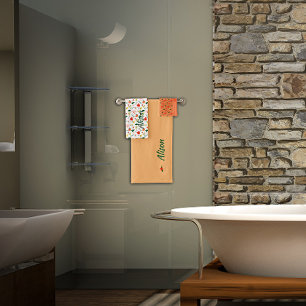 Wildbloemen groen wit rood naam badhanddoek set bad handdoek