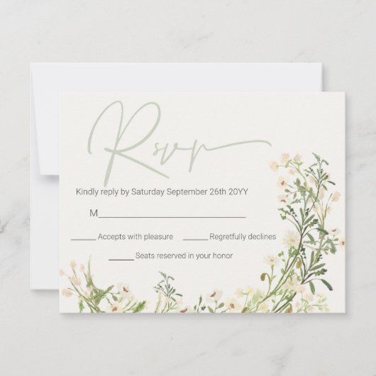 Wildbloemen Groenery Floral Botanical Wedding RSVP Notitiekaartje (Voorkant)