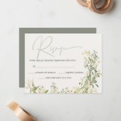 Wildbloemen Groenery Floral Botanical Wedding RSVP Notitiekaartje (Voorkant / Achterkant in situ)