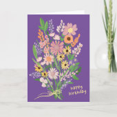 Wildbloemen Handgeschilderd Gouache Gelukkige Verj Kaart (Voorkant)