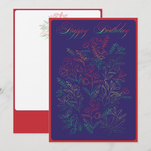 Wildbloemen Happy Birthday Card Feestdagenkaart (Voorkant / Achterkant)