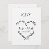 Wildbloemen Hart in zwart voor bruiloft RSVP Kaartje (Voorkant / Achterkant)