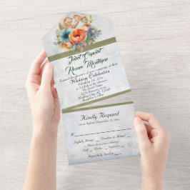 Wildbloemen, hart & salie lint all in one uitnodiging