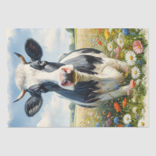 Wildbloemen Holstein Zuivel Koe Decoupage Tissuepapier (Voorkant)