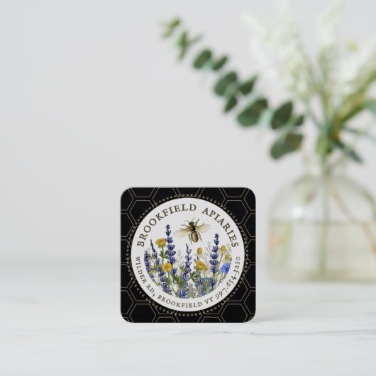 Wildbloemen Honingraat & Bee Apiary Kraft Honing Vierkante Visitekaartje (Staand voorkant)