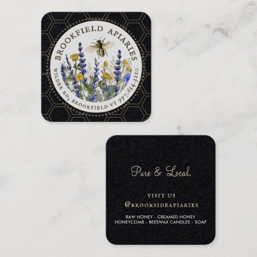 Wildbloemen Honingraat & Bee Apiary Kraft Honing Vierkante Visitekaartje (Voorkant / Achterkant)